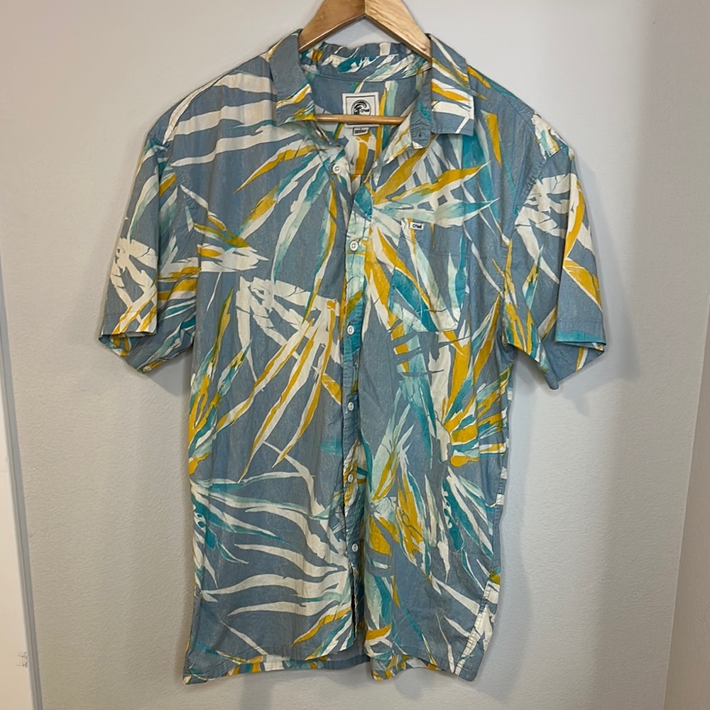 O'Neill Blue and Yellow Leaf Print Men's Shirt